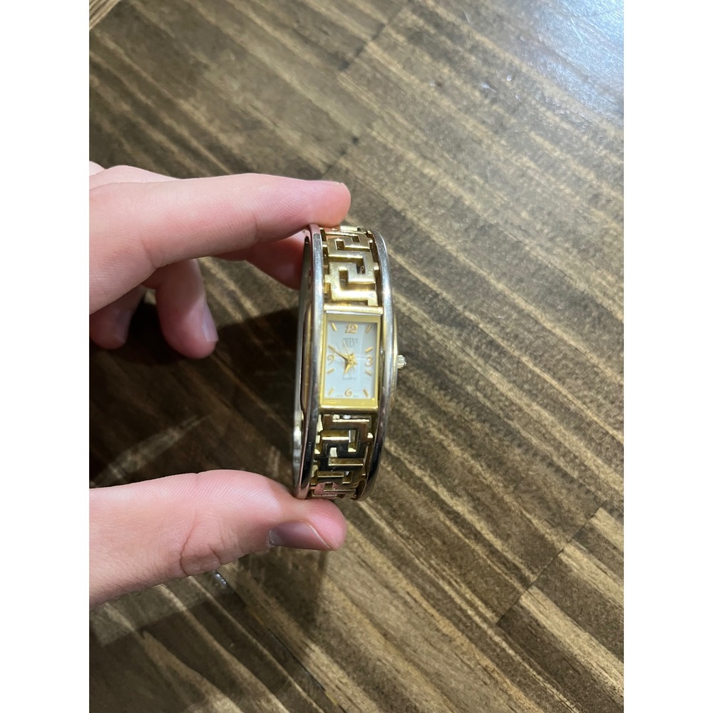 Gruen Ladies Two Tone Greek Key Bangle Watch GR7045 Japan Movt Quartz Cuff